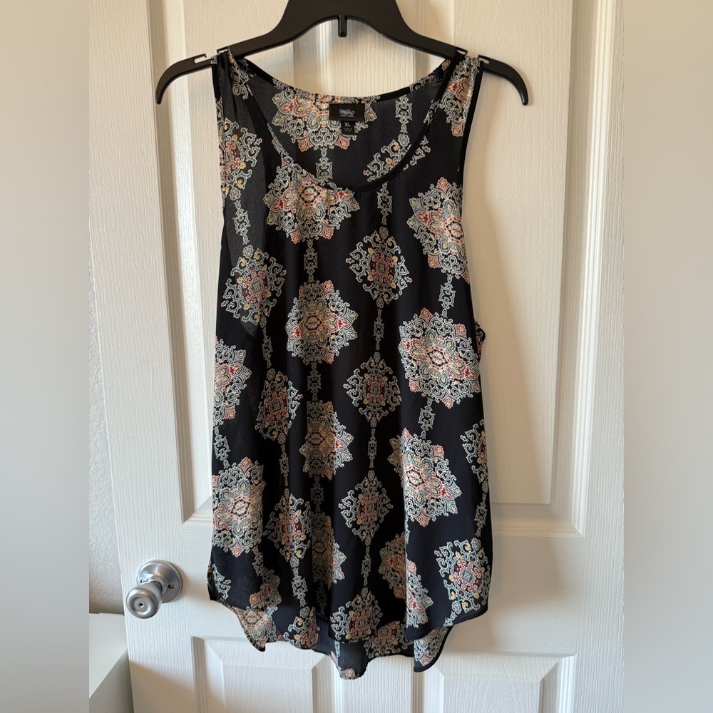 Mossimo Tunic Style Top, Black Moroccan Medallion Pattern, Women's Size XL - Picture 6 of 13